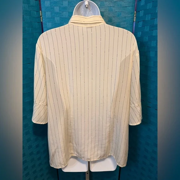 Pendleton Silk Blouse Button Top Flutter Sleeve Arrow Stripe Cream - Picture 10 of 12